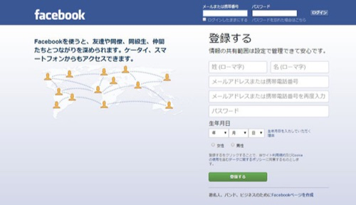 キャプチャー、Facebook登録画面